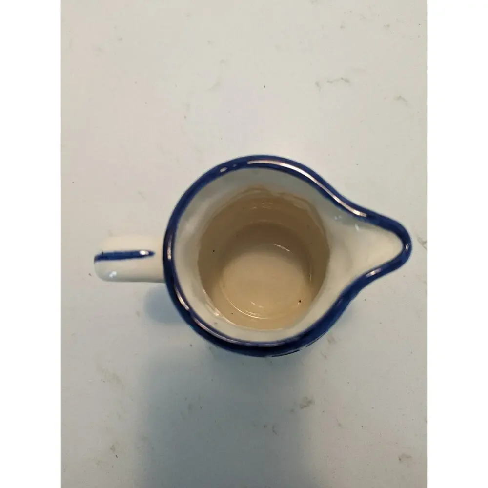 Vintage Japanese Pitcher Ceramic Creamer Hand painted Blue White Floral